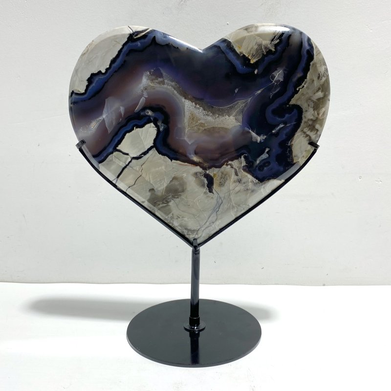 Large Geode Volcano Agate Heart With Stand (UV - Reactive) - Wholesale Crystals