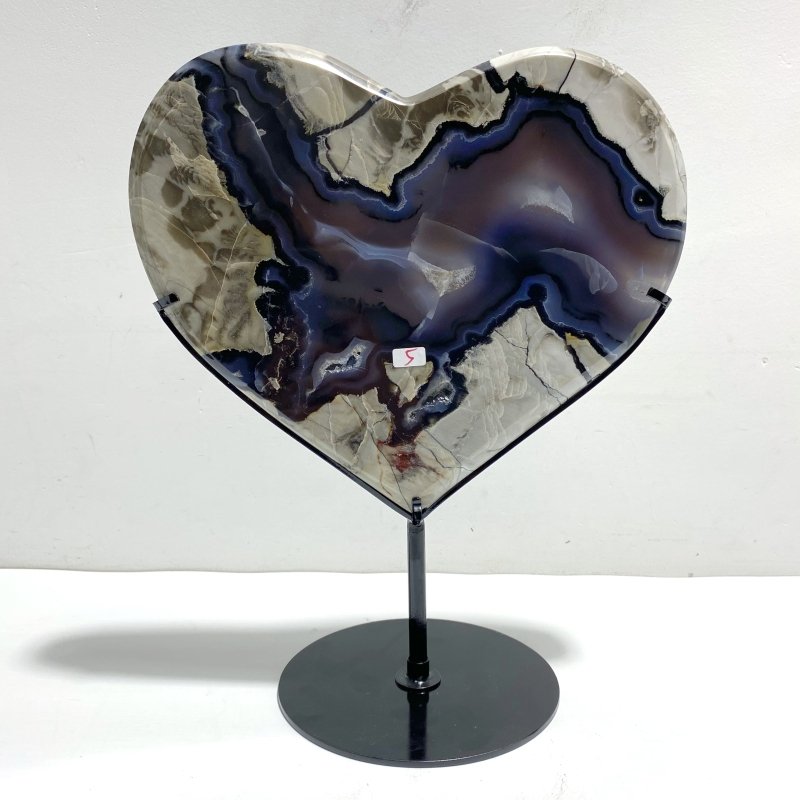 Large Geode Volcano Agate Heart With Stand (UV - Reactive) - Wholesale Crystals