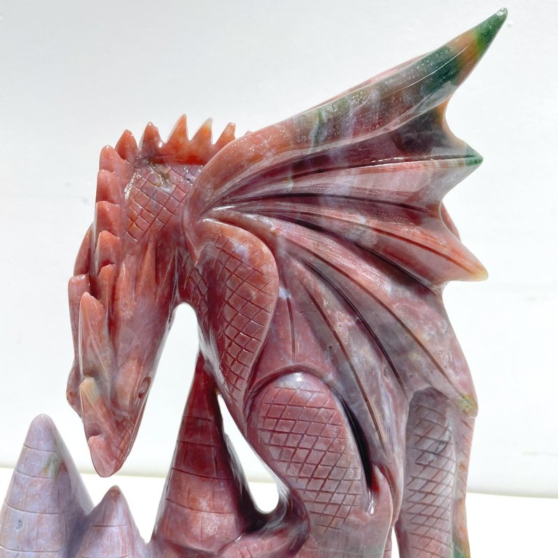 Large Ocean Jasper Flying Dragon Castle Carving - Wholesale Crystals