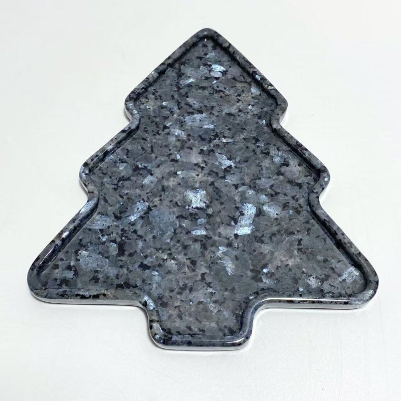 Larvikite Christmas Tree Plate Carving Wholesale - Wholesale Crystals