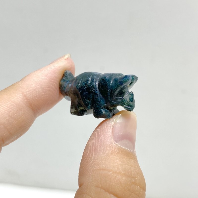Mini Moss Agate Three Horns Dinosaur Carving Wholesale -Wholesale Crystals