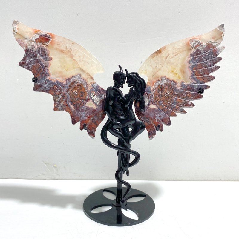 Morocco Agate Demon And Angel Wing Carving With Stand - Wholesale Crystals
