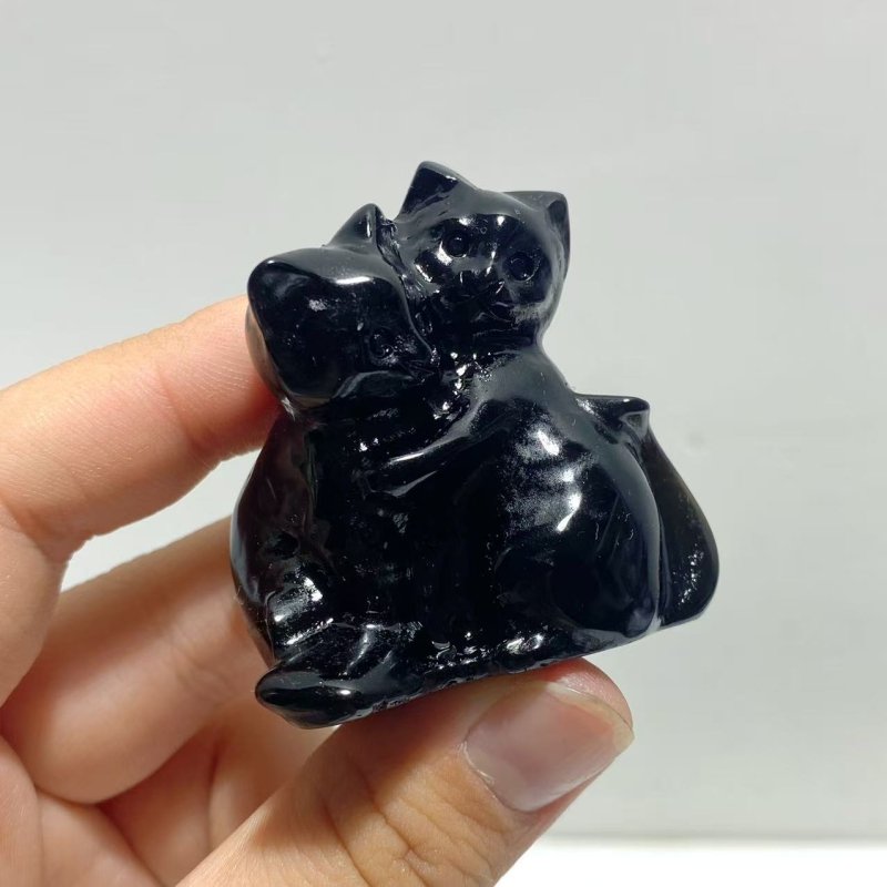 Obsidian Green Jade Cuddle Cat Carving Wholesale - Wholesale Crystals