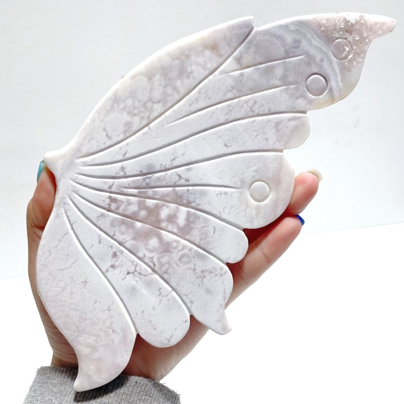 Pink Agate Butterfly Wing Carving With Stand - Wholesale Crystals
