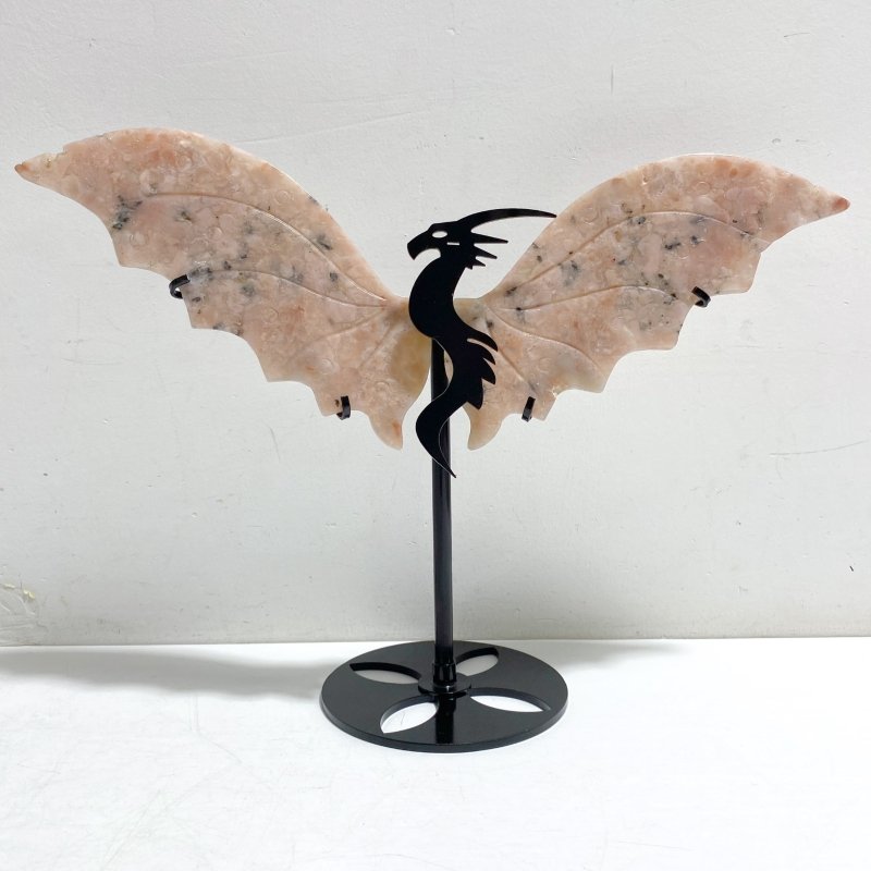 Pink Agate Flying Dragon Wing Carving With Stand - Wholesale Crystals