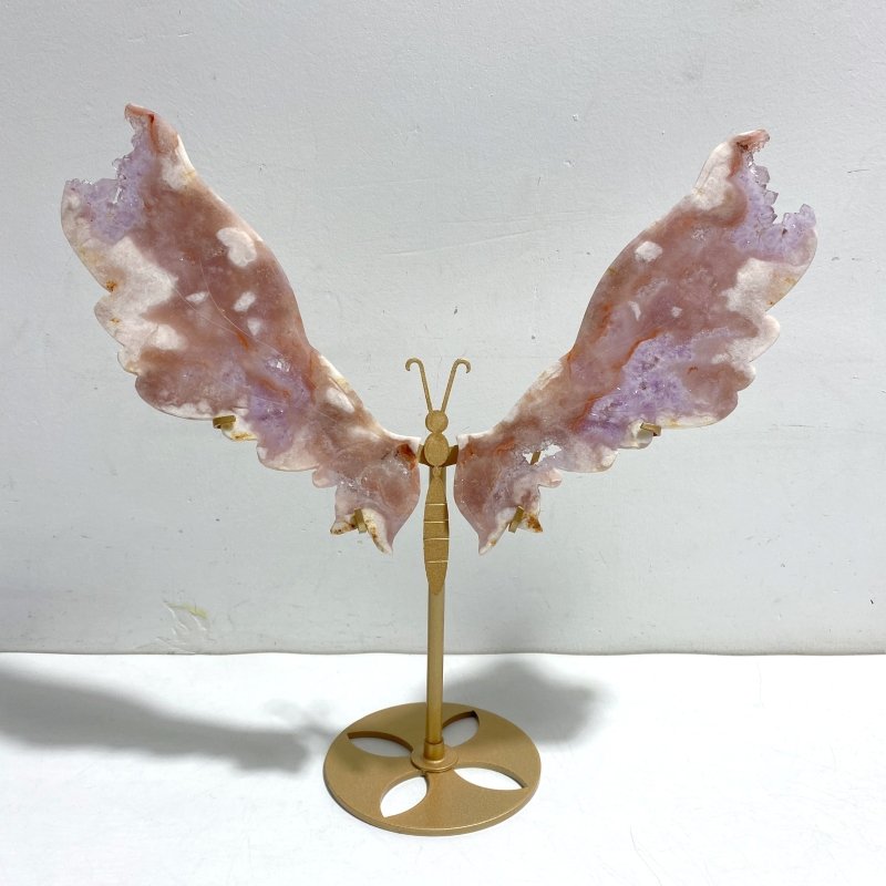 Pink Sakura Agate Mixed Amethyst Butterfly Wing Carving With Stand - Wholesale Crystals