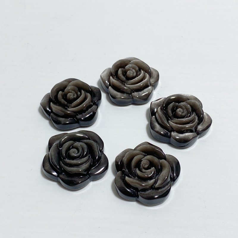 Silver Sheen Obsidian & Gold Sheen Obsidian Flower Carving Wholesale -Wholesale Crystals