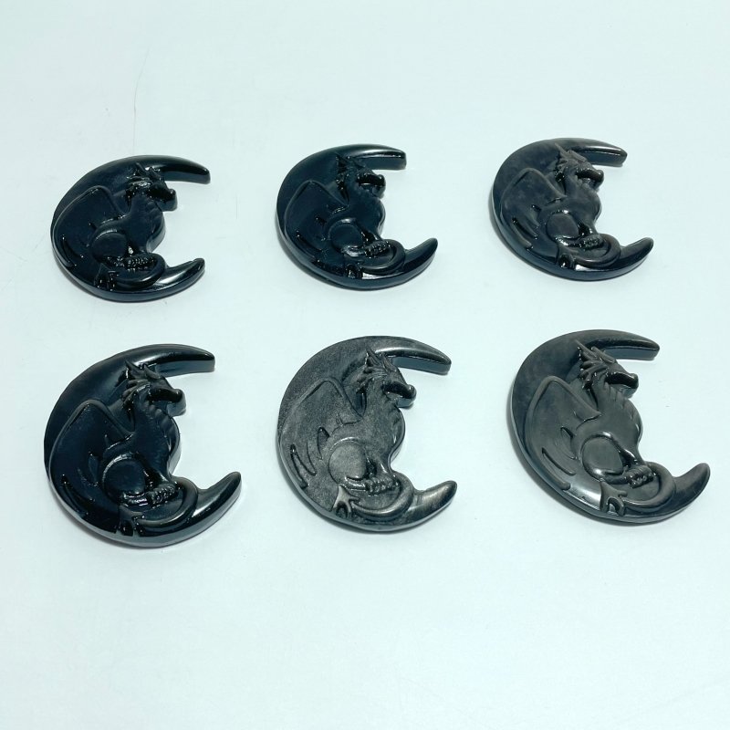 Silver Sheen Obsidian Moon Flying Dragon Carving Wholesale - Wholesale Crystals