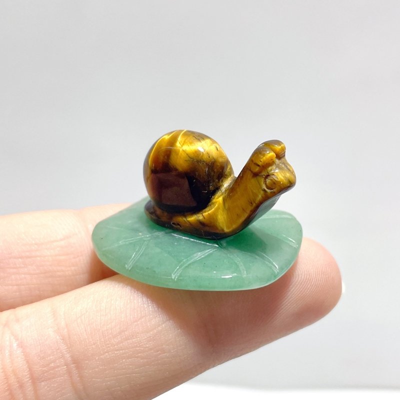 Snail On Leaf Mini Carving Wholesale Tiger Eye Green Aventurine - Wholesale Crystals