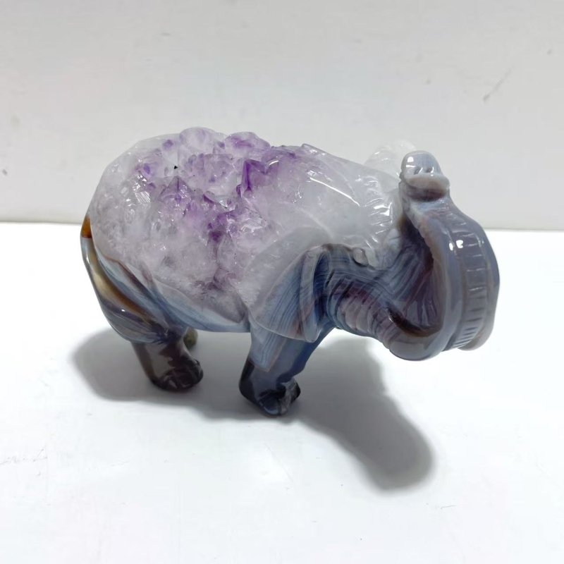 Unique Amethyst Mixed Geode Druzy Agate Elephant Animal Carving A12 - Wholesale Crystals
