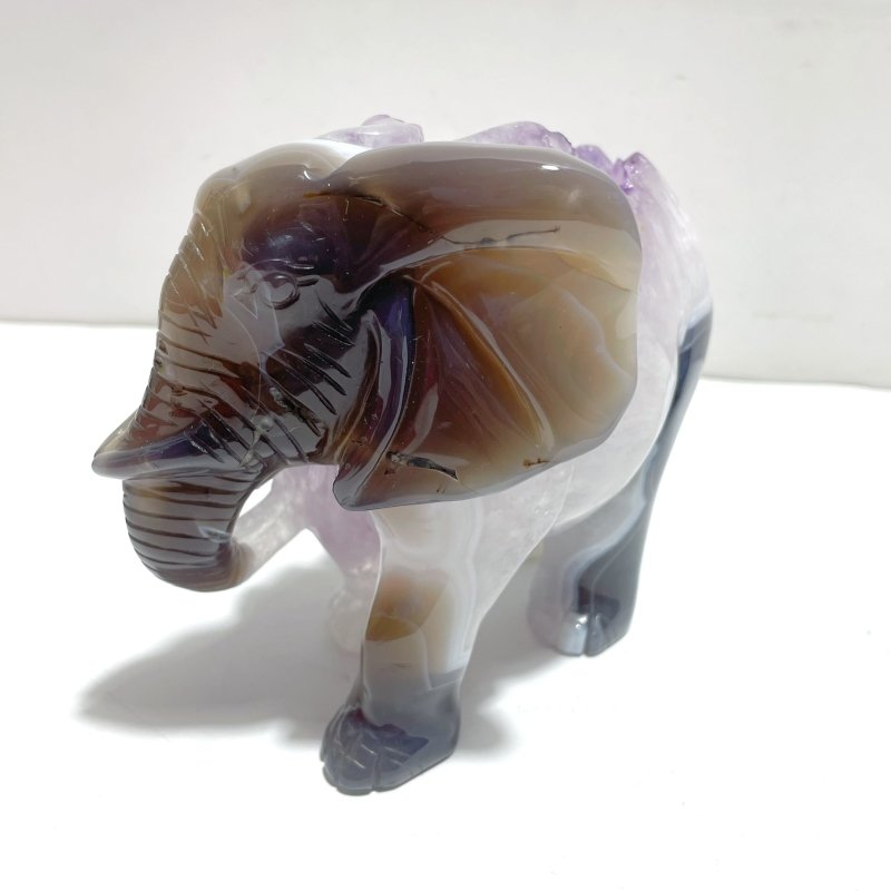 Unique Amethyst Mixed Geode Druzy Agate Elephant Animal Carving A19 - Wholesale Crystals