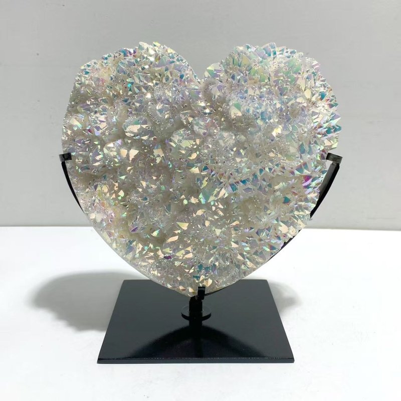 Unique Aura Quartz Cluster Heart With Stand 8 - Wholesale Crystals