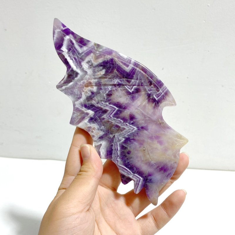 Unique Chevron Amethyst Demon and Angel Wing Carving With Stand - Wholesale Crystals