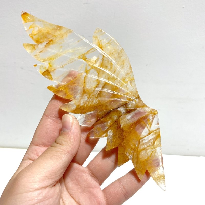 Unique Hematoid Quartz Golden Fire Quartz Butterfly Wing Carving With Stand - Wholesale Crystals