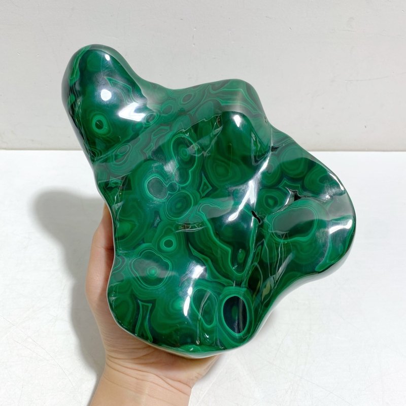 Unique High Quality Polished Malachite Stone Raw Bottom With Stand -Wholesale Crystals