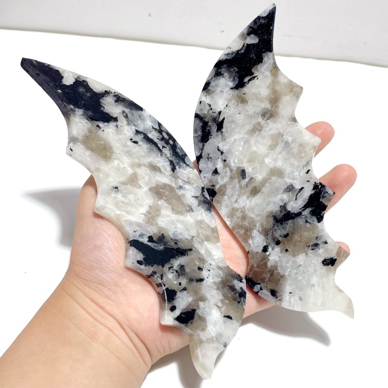 Unique India Moonstone Flying Dragon Wing Carving With Stand - Wholesale Crystals