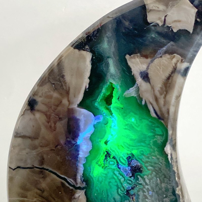 Unique Large Geode Druzy Volcano Agate Moon Carving With Stand(UV - Reactive) 3 - Wholesale Crystals