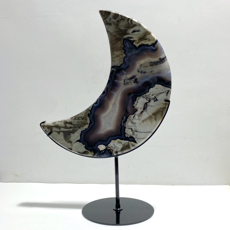 Unique Large Geode Druzy Volcano Agate Moon Carving With Stand(UV - Reactive) 6 - Wholesale Crystals