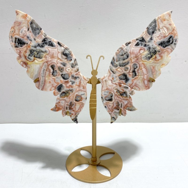 Unique Morocco Agate Butterfly Wing Carving With Stand - Wholesale Crystals