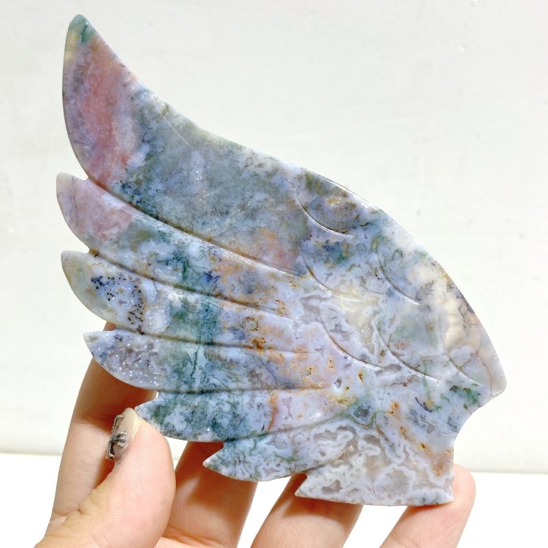 Unique Ocean Jasper Heart Wing Carving With Stand -Wholesale Crystals