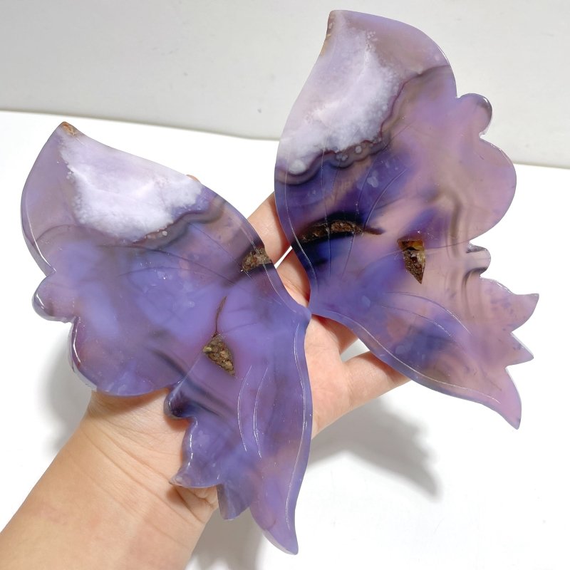 Unique Purple Flower Agate Butterfly Wing Carving With Stand - Wholesale Crystals