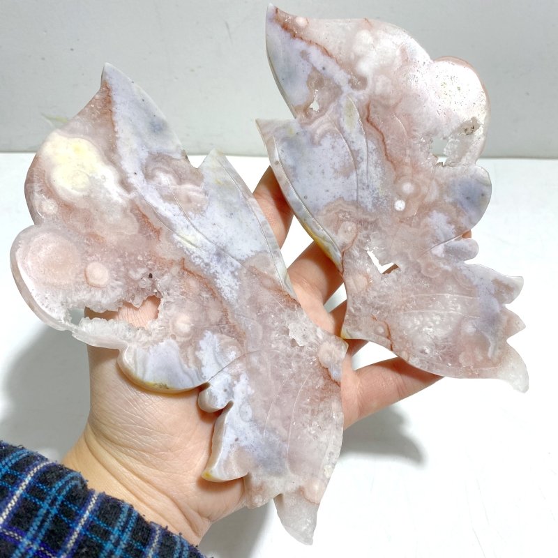 Unique Sakura Flower Agate Butterfly Wing Carving With Stand - Wholesale Crystals