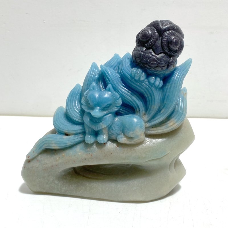 Unique Trolleite Stone Nine - tailed Fox Owl Carving - Wholesale Crystals