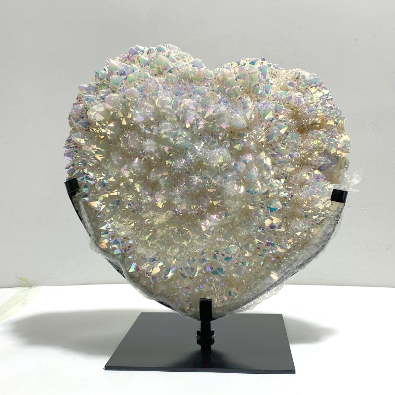Very Large Aura Quartz Cluster Heart With Stand 1 - Wholesale Crystals