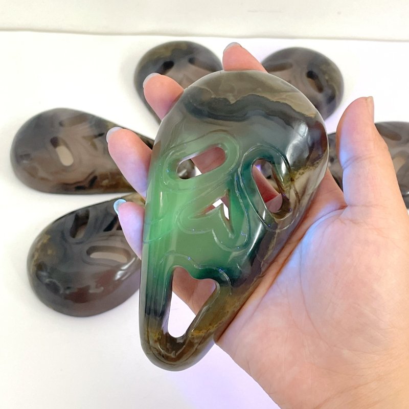 Volcano Agate Ghost Mask Carving Halloween Wholesale (UV - Reactive) - Wholesale Crystals