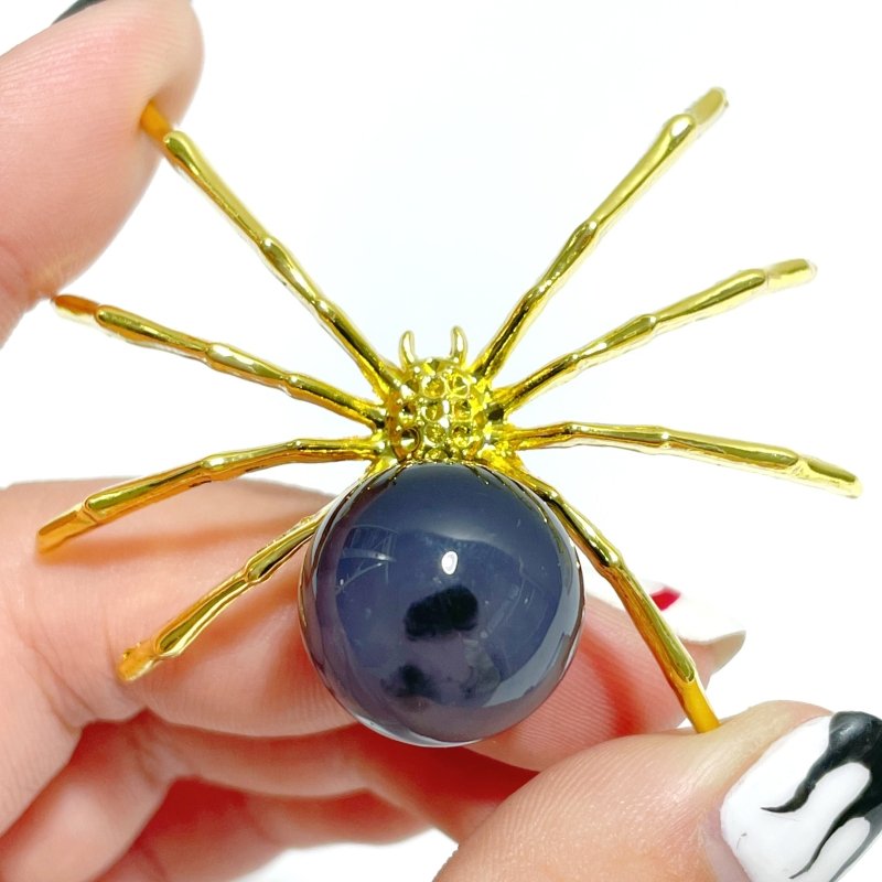 Volcano Agate Sphere Spider Ornament Handmade Alloy Spider Wholesale (UV - Reactive) - Wholesale Crystals