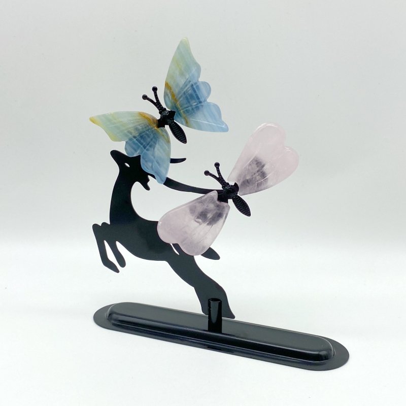 Wholesale Crystal Butterfly Wing Carving with Deer Stand (Assorted Materials) -Wholesale Crystals