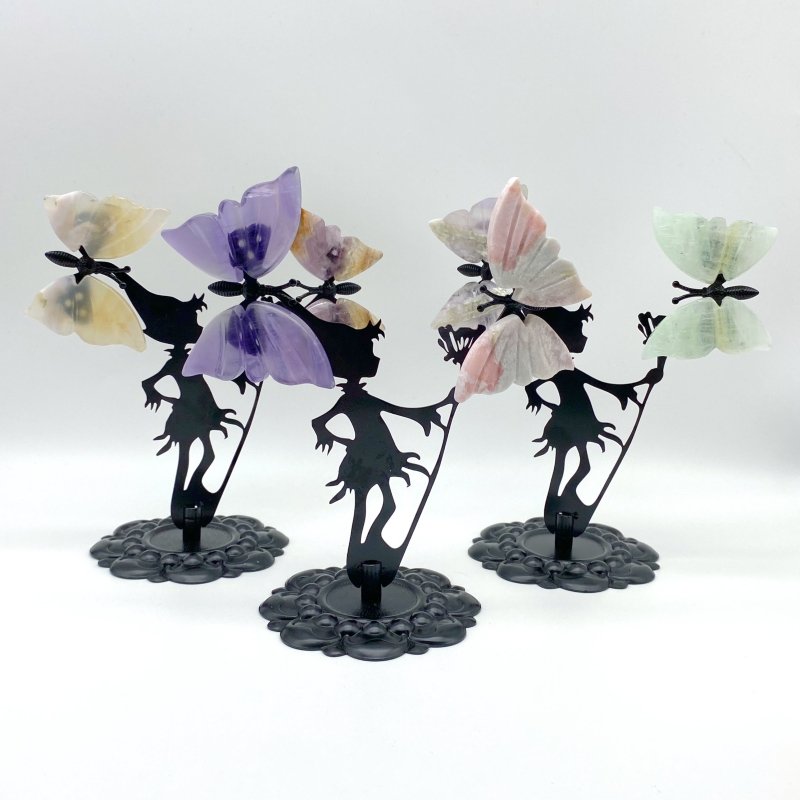 Wholesale Crystal Butterfly Wing Carving with Fairy Metal Stand (Mixed Materials) -Wholesale Crystals