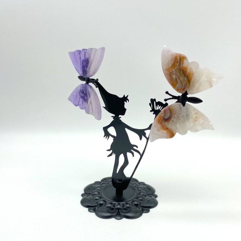 Wholesale Crystal Butterfly Wing Carving with Fairy Metal Stand (Mixed Materials) -Wholesale Crystals