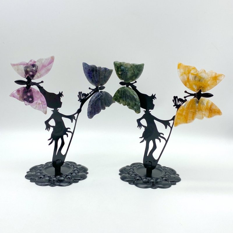 Wholesale Crystal Butterfly Wing Carving with Fairy Metal Stand (Mixed Materials) -Wholesale Crystals