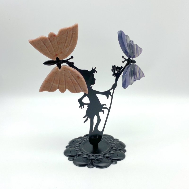 Wholesale Crystal Butterfly Wing Carving with Fairy Metal Stand (Mixed Materials) -Wholesale Crystals