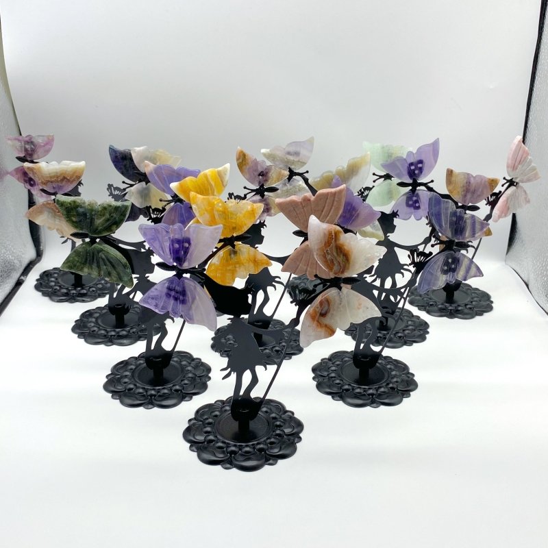 Wholesale Crystal Butterfly Wing Carving with Fairy Metal Stand (Mixed Materials) -Wholesale Crystals