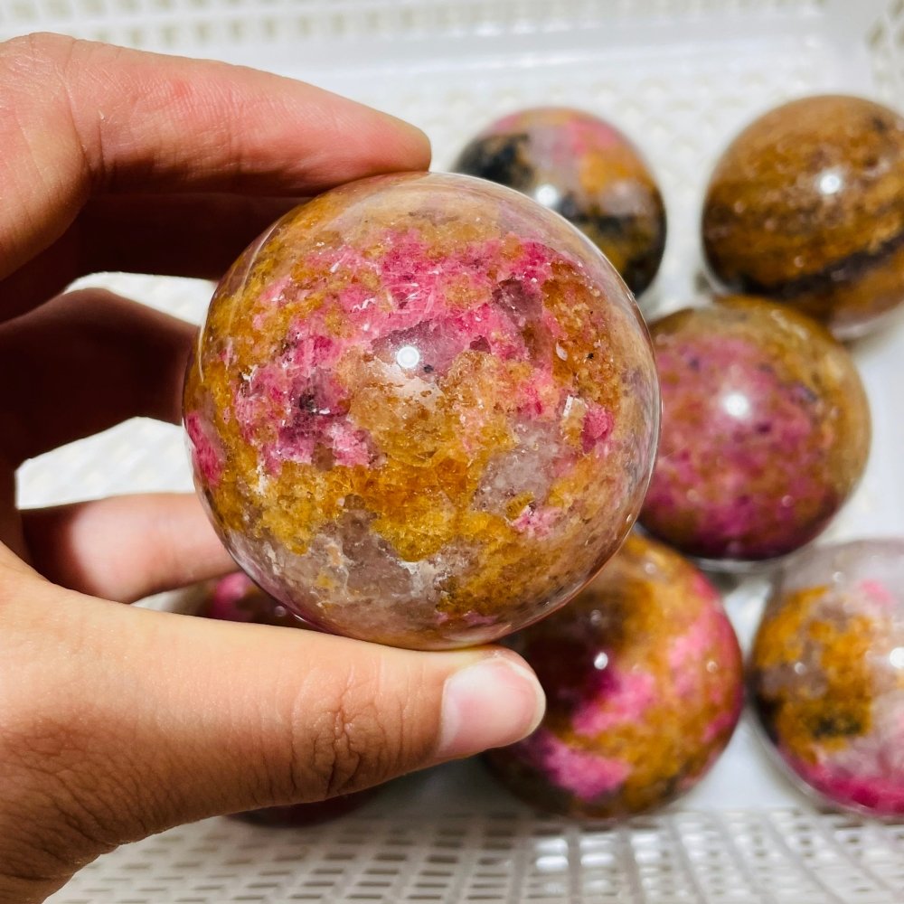 10 Pieces Red Rhodonite Mixed Quartz Spheres -Wholesale Crystals