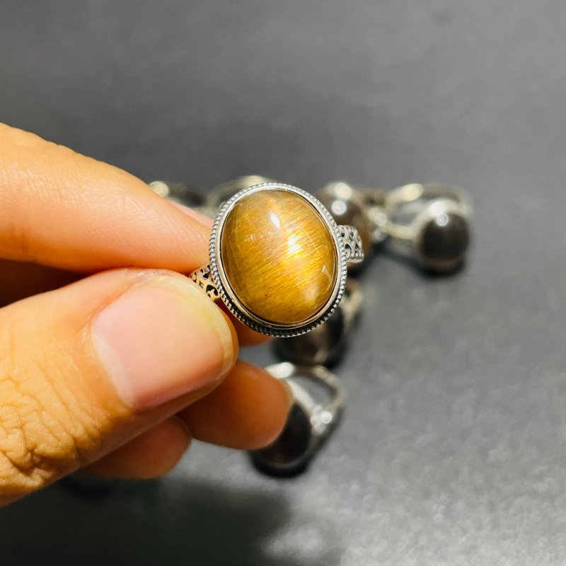 11 Pieces Black Rainbow Sun Stone Different Styles Sterling Silver Ring -Wholesale Crystals