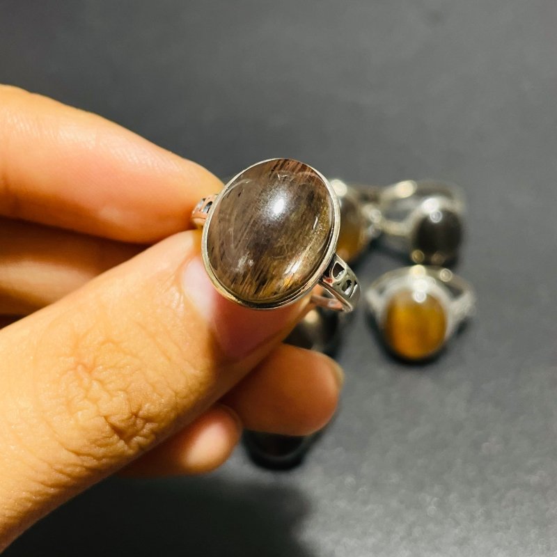 11 Pieces Black Rainbow Sun Stone Different Styles Sterling Silver Ring -Wholesale Crystals