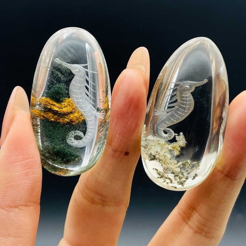 12 Pieces Beautiful Seahorse Garden Quartz Inner Scene Carving - Wholesale Crystals