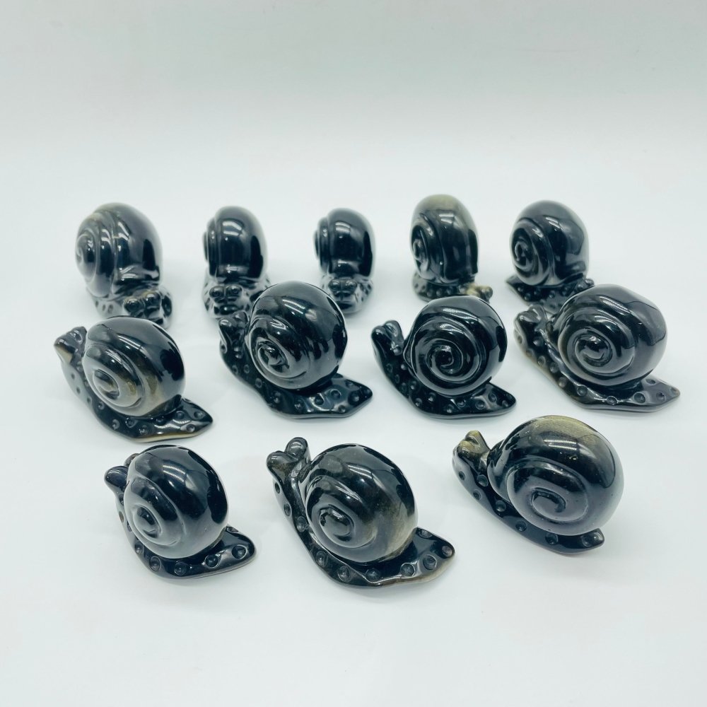 12 Pieces Gold Sheen Obsidian Snails Carving -Wholesale Crystals