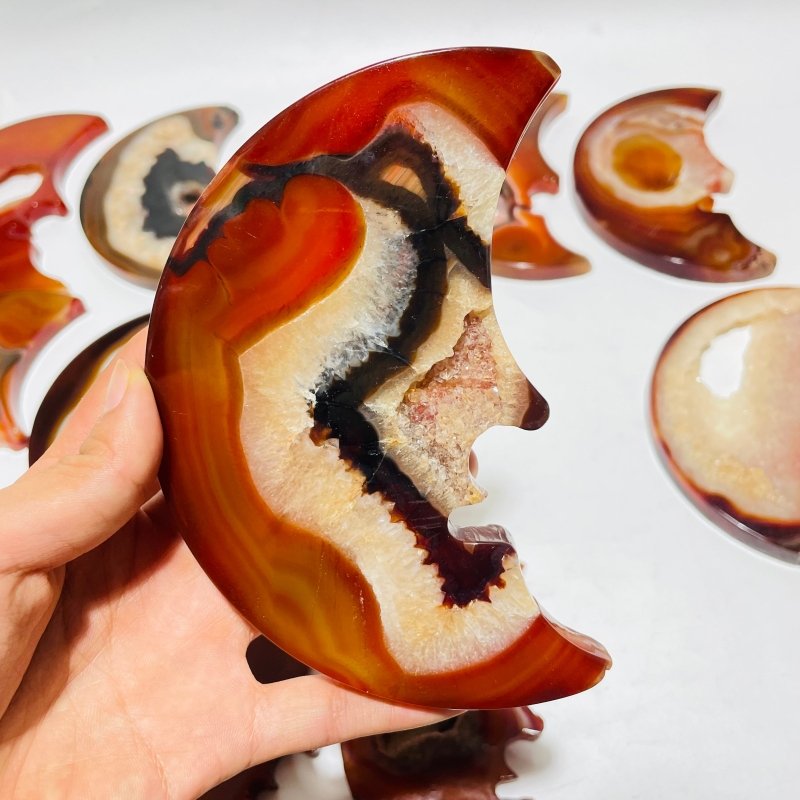 12 Pieces Large Carnelian Moon Face Carving -Wholesale Crystals