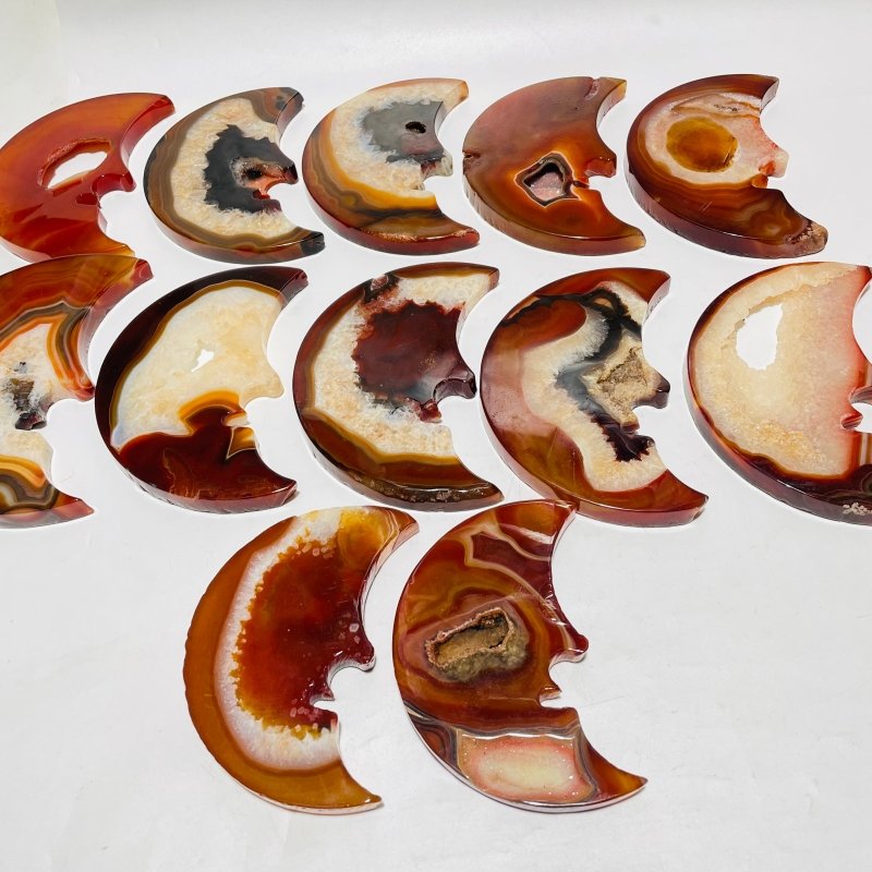 12 Pieces Large Carnelian Moon Face Carving -Wholesale Crystals