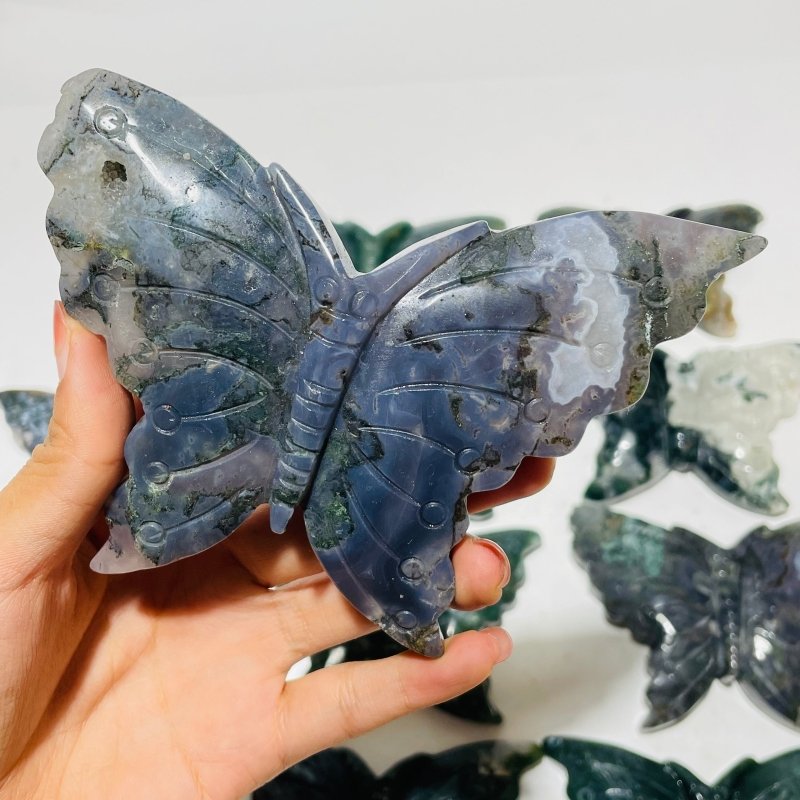 12 Pieces Moss Agate Butterfly Carving -Wholesale Crystals
