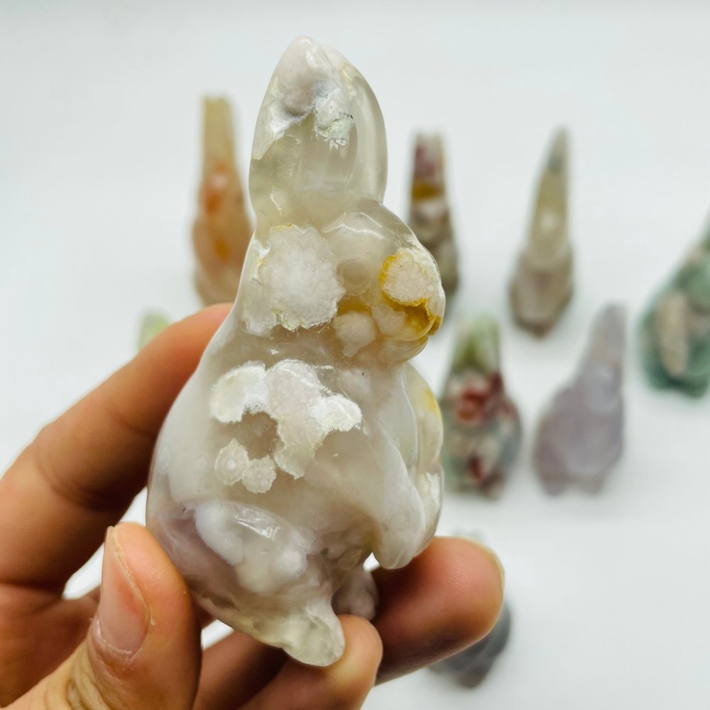 13 Pieces High Quality Sakura Flower Agate Rabbit Carving -Wholesale Crystals