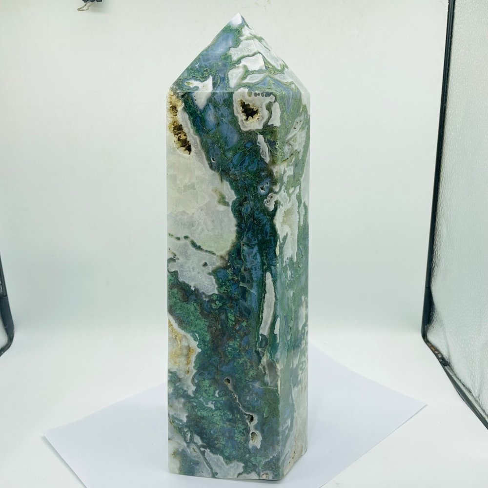 13in Large Unique Druzy Moss Agate Tower -Wholesale Crystals