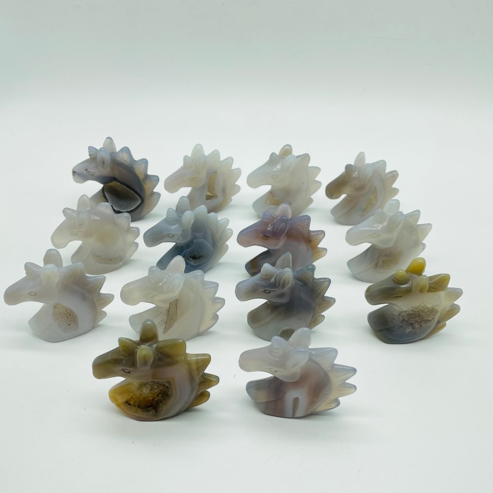 14 Pieces Geode Druzy Agate Stand Beautiful Unicorn Carving -Wholesale Crystals