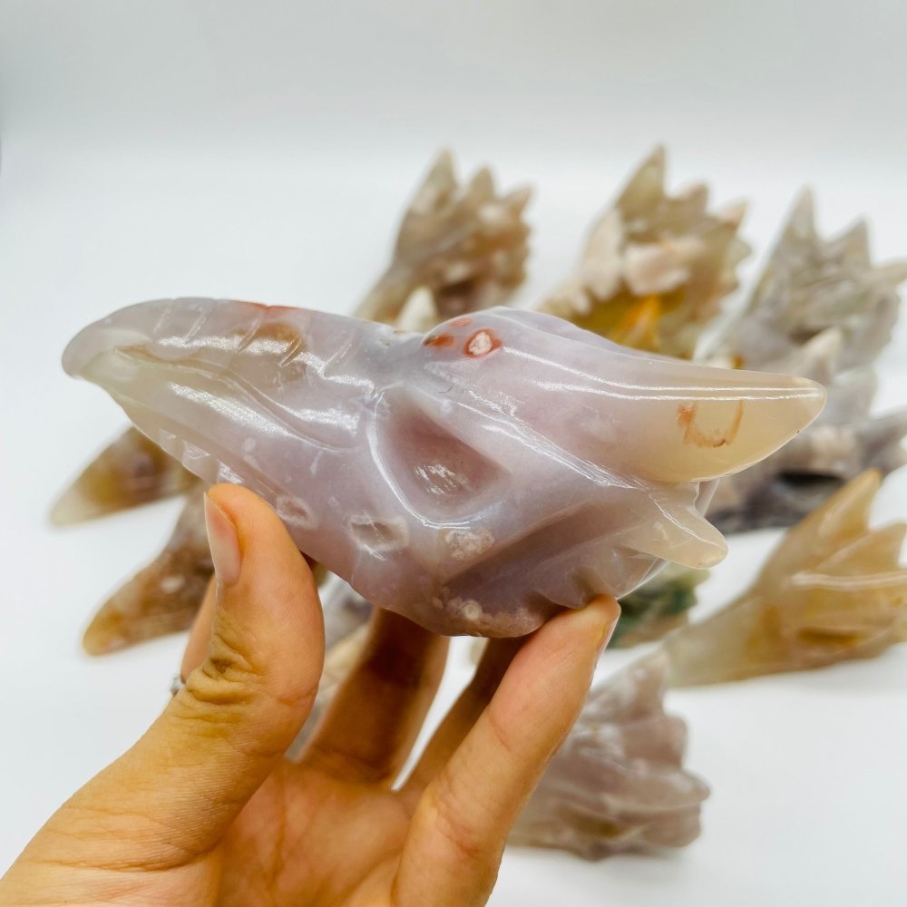 14 Pieces High Quality Sakura Flower Agate Dragon Bird Head Carving -Wholesale Crystals