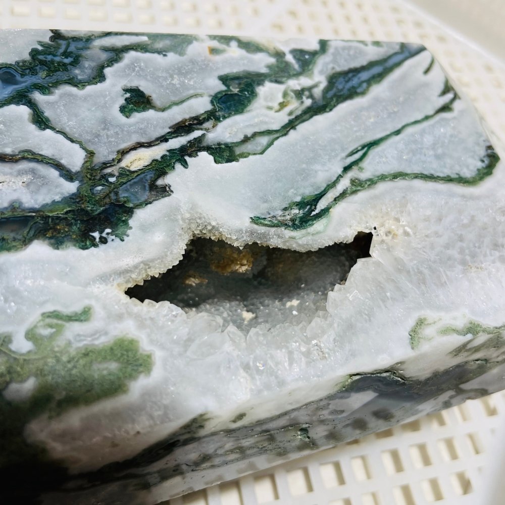 16In Large Moss Agate Geode Druzy Tower -Wholesale Crystals