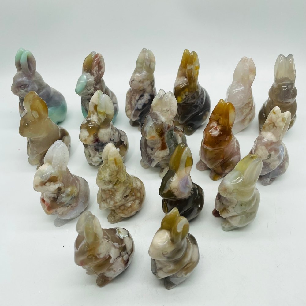 17 Pieces High Quality Sakura Flower Agate Rabbit Carving -Wholesale Crystals